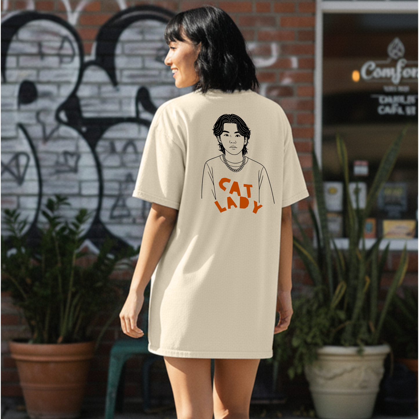 Cat Lady Suga Bias Relaxed Tee, Front/Back Design