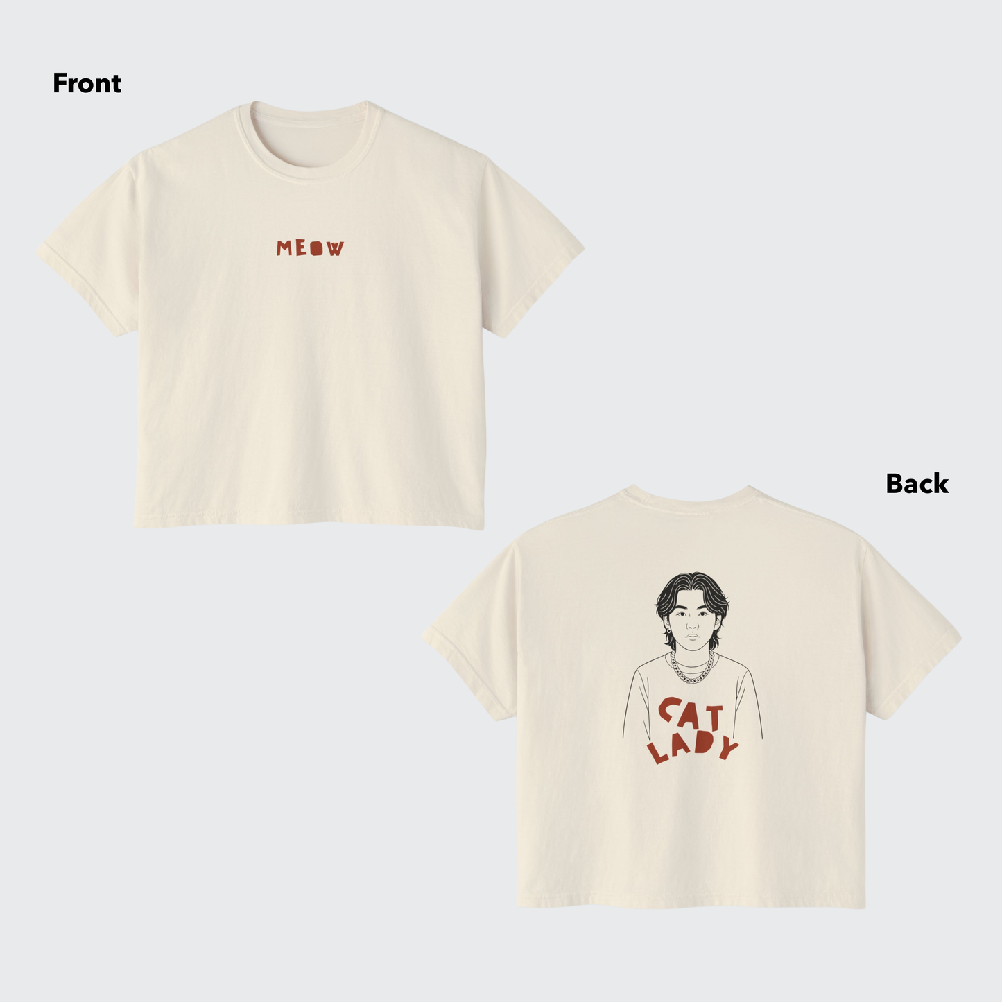 Cat Lady Suga Bias Boxy Crop Tee, Front/Back Design