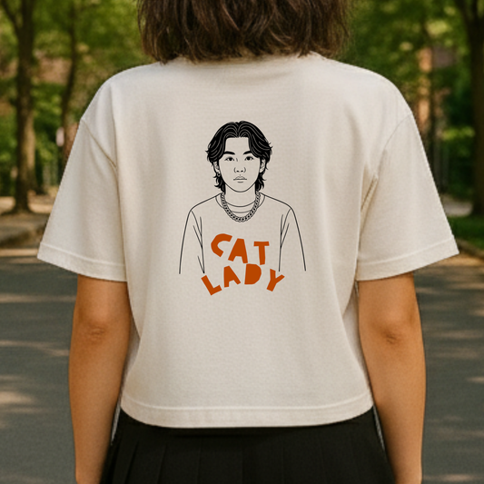 Cat Lady Suga Bias Boxy Crop Tee, Front/Back Design