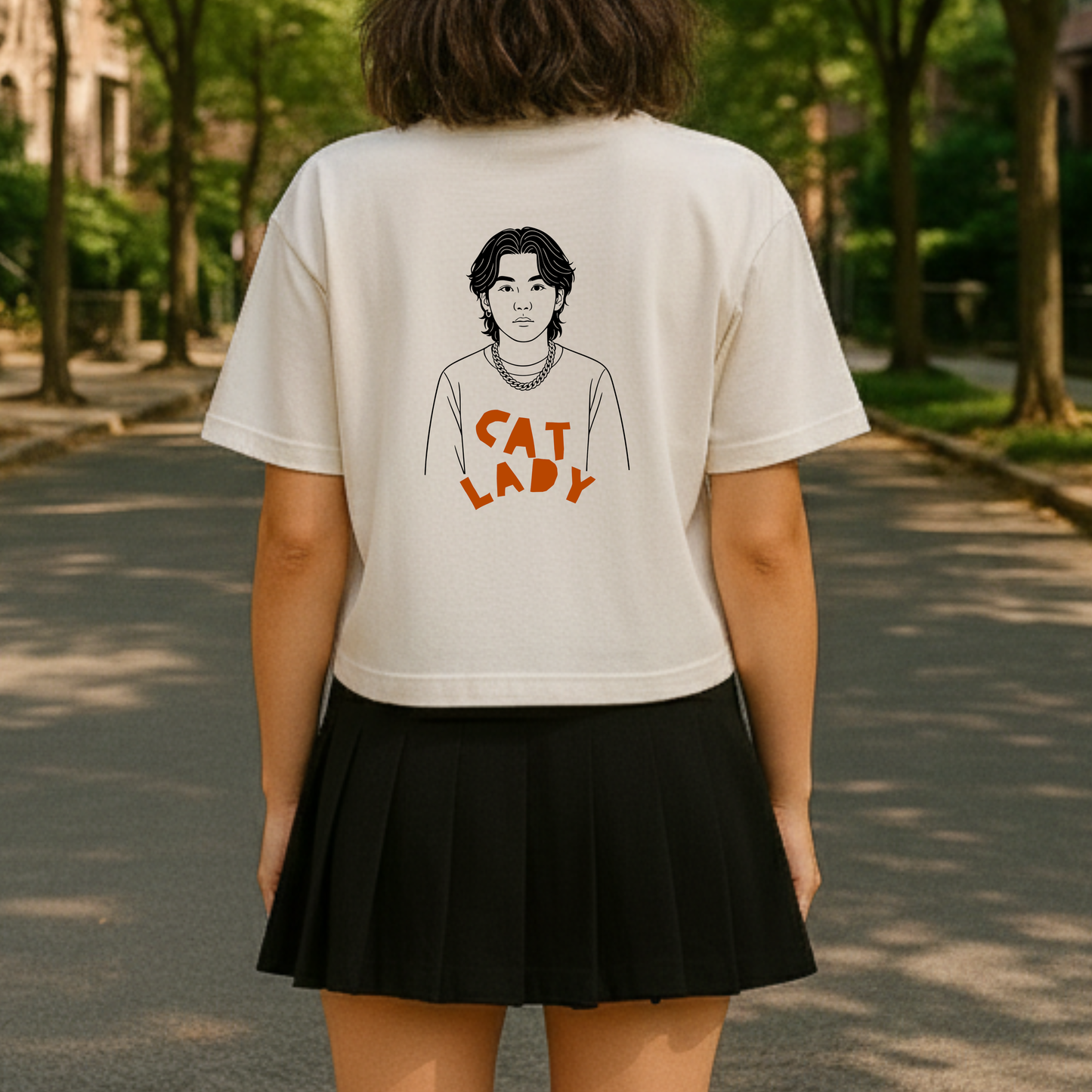 Cat Lady Suga Bias Boxy Crop Tee, Front/Back Design