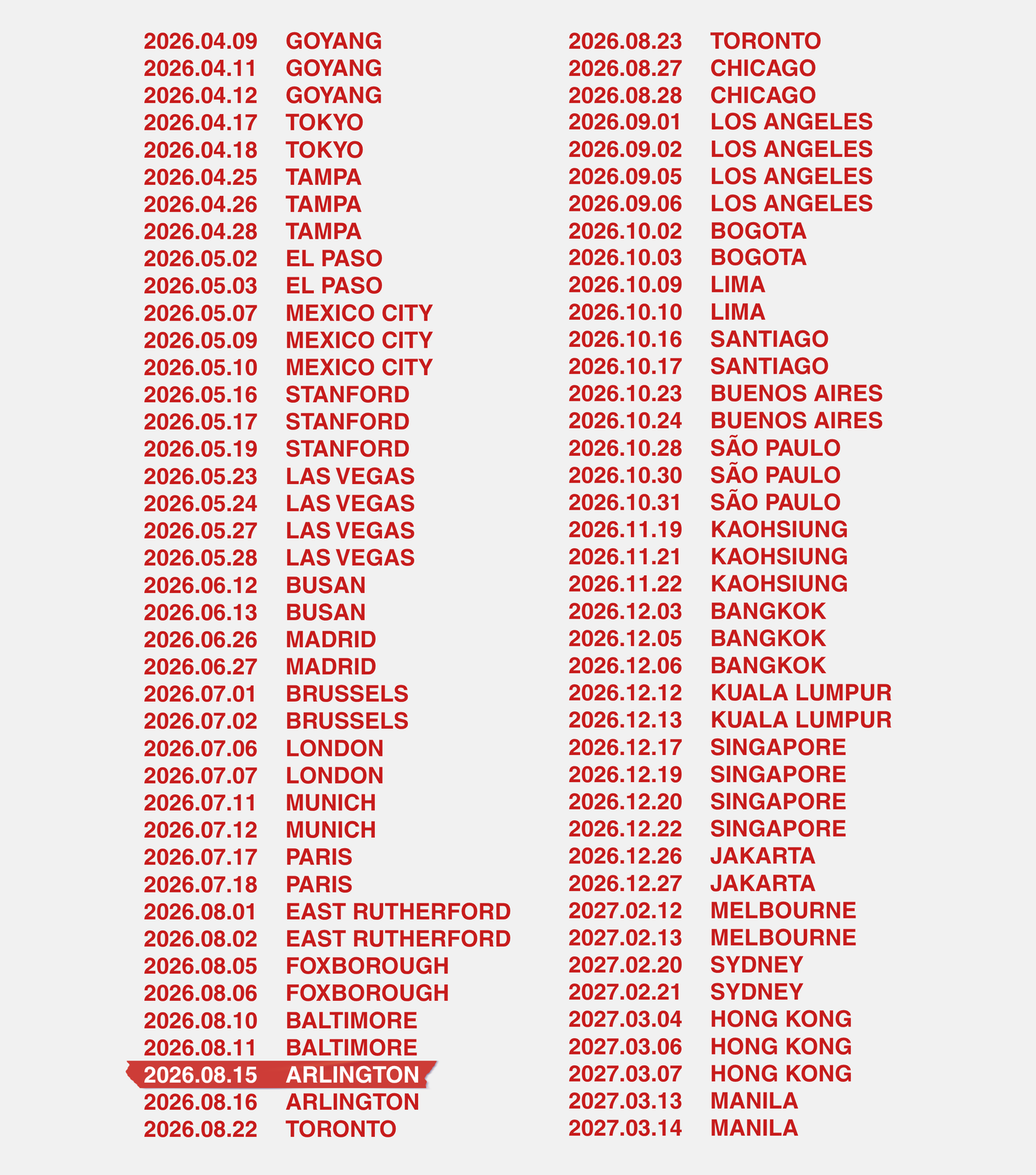 Arirang Tour Baby Ringer Tee - Custom Concert Date