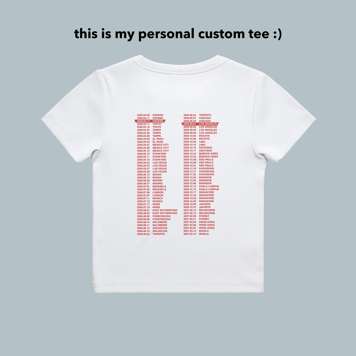 Arirang Tour Baby Tee - Custom Concert Date