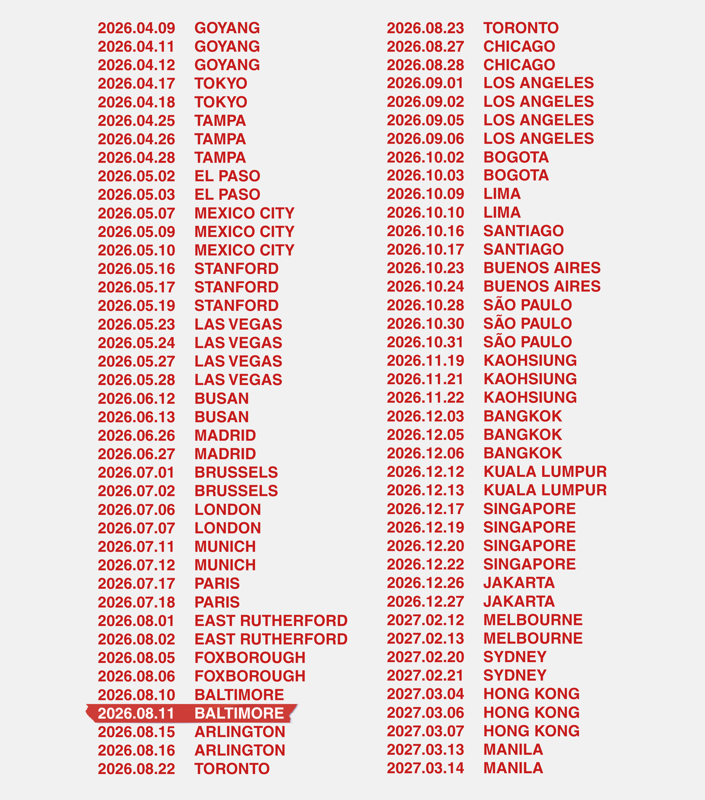 Arirang Tour Baby Ringer Tee - Custom Concert Date