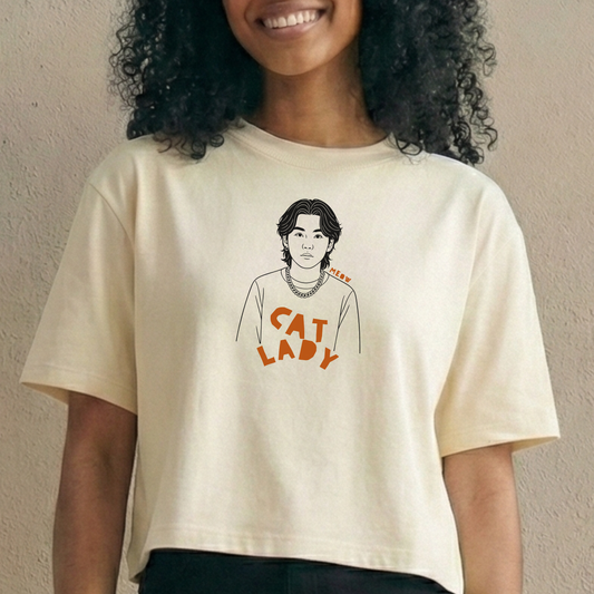 Cat Lady Suga Bias Boxy Crop Tee, Front Only Design