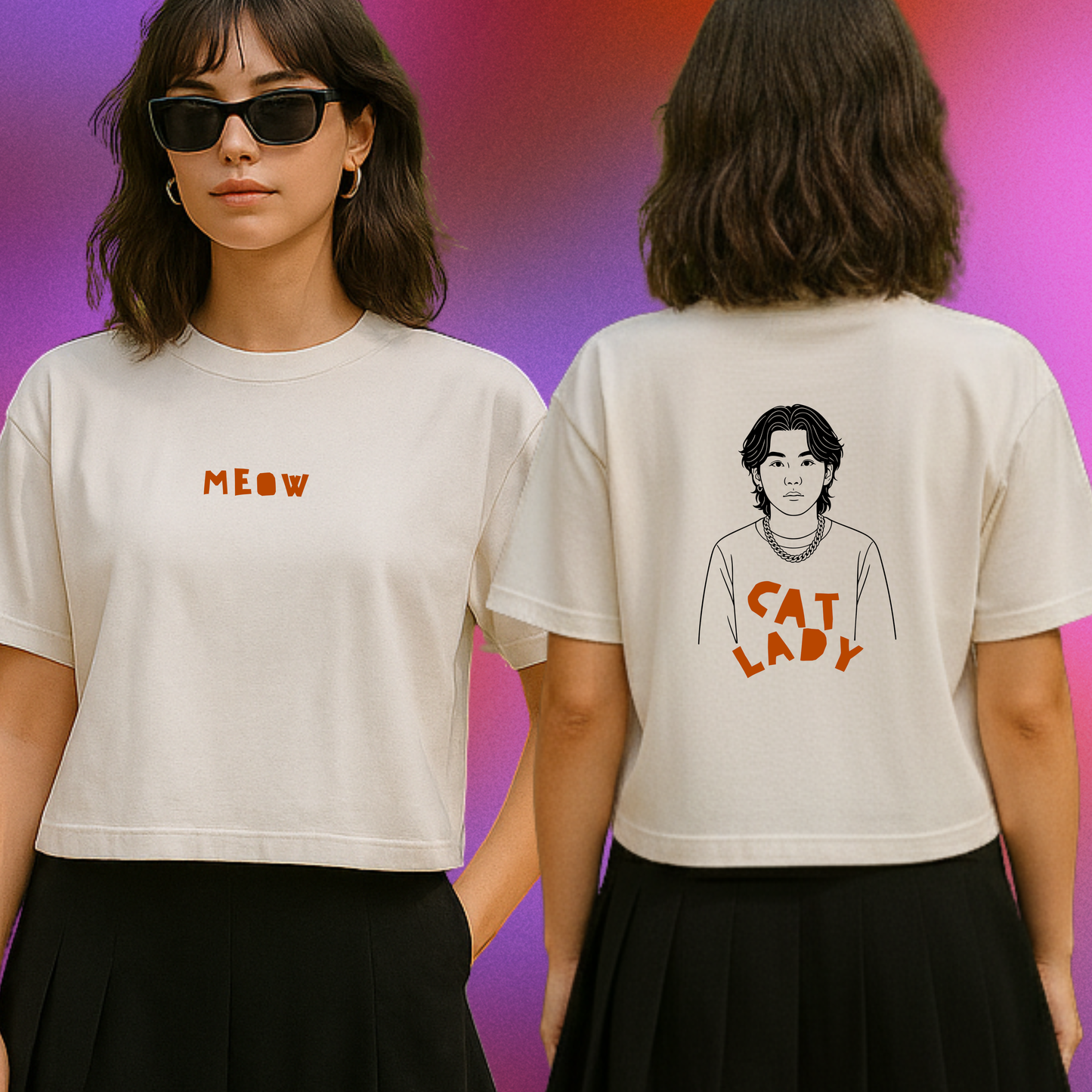 Cat Lady Suga Bias Boxy Crop Tee, Front/Back Design