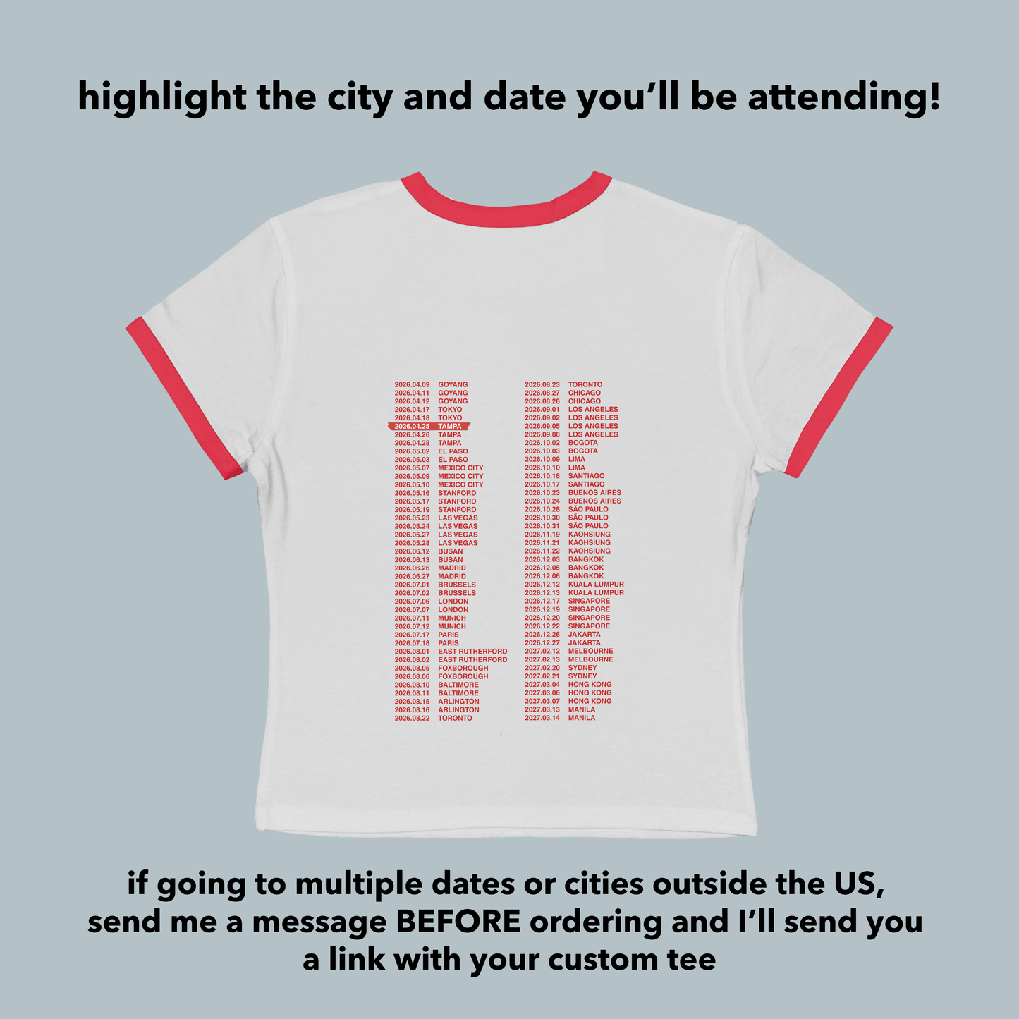 Arirang Tour Baby Ringer Tee - Custom Concert Date