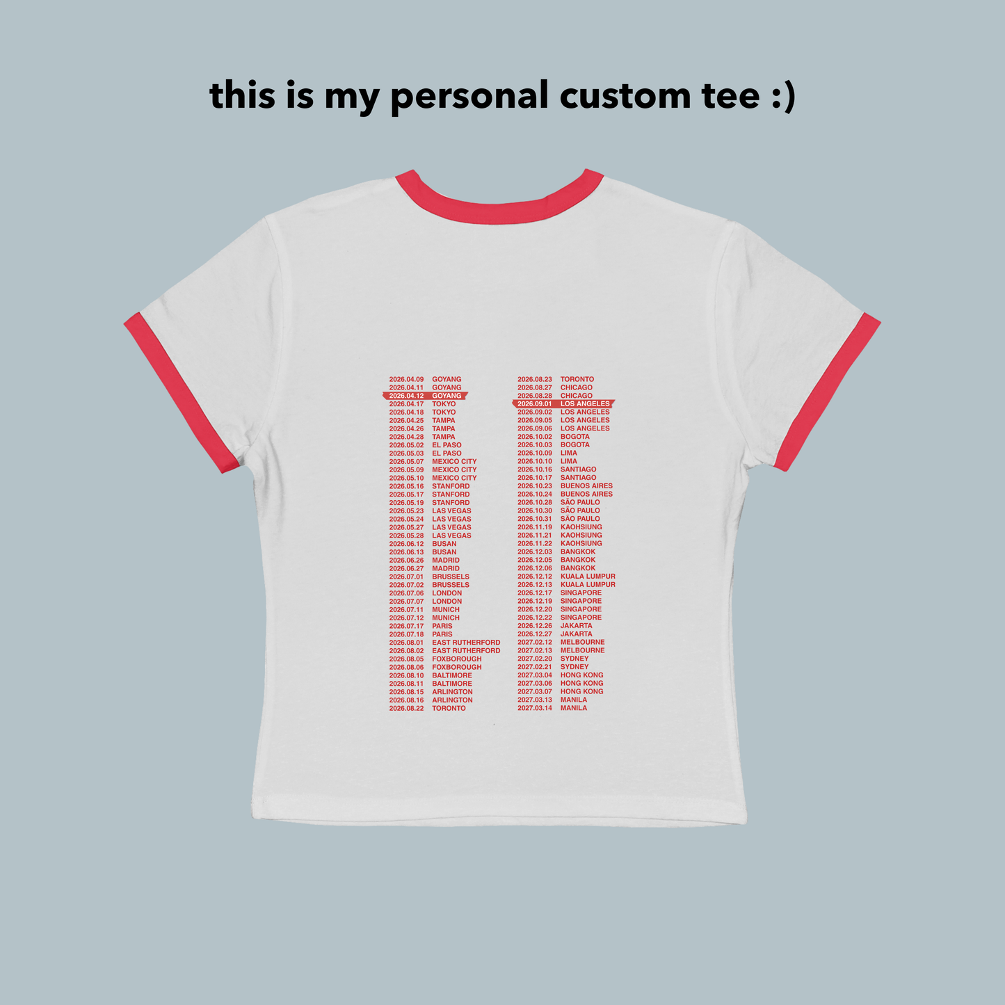 Arirang Tour Baby Ringer Tee - Custom Concert Date