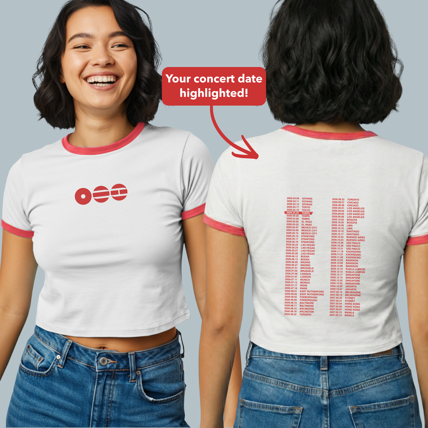 Arirang Tour Baby Ringer Tee - Custom Concert Date